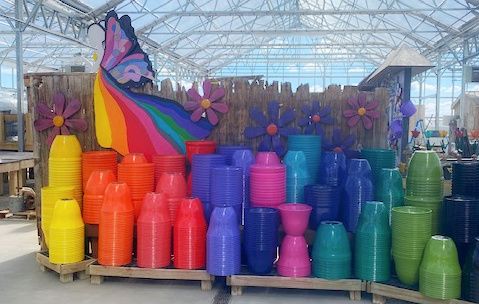 A variety of colorful planters at Ebert's Greenhouse Village.